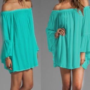 Off-Shoulder Turquoise Mini Dress